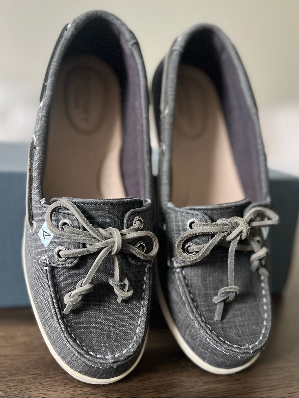 Sperry Firefish Women’s Boat Shoes Gray Canvas Linen Size 7.5